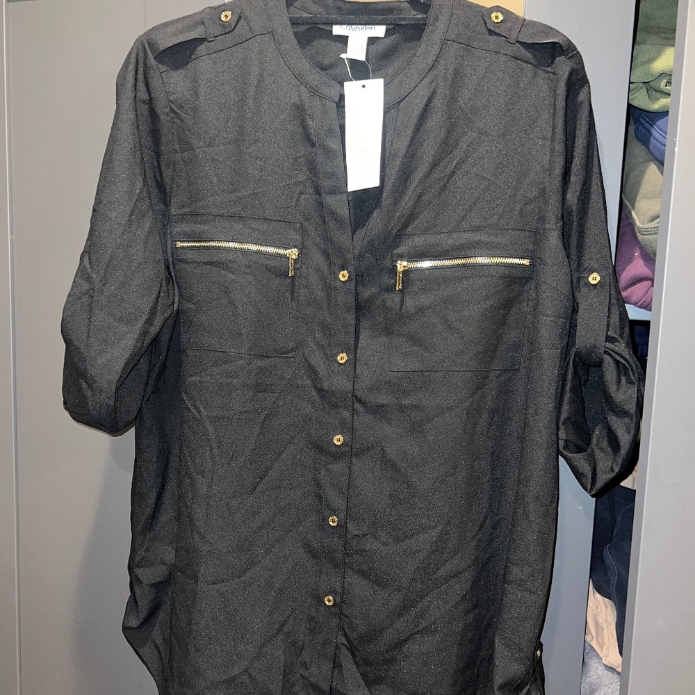 Calvin Klein Black Blouse with Gold Accents